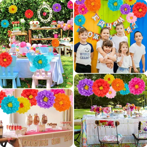 Miniatura 7 de 21 flores de papel mexicanas, flores de papel de fiesta, flores de tejido coloridas para carnaval, telón de fondo de fiesta, boda, fiesta