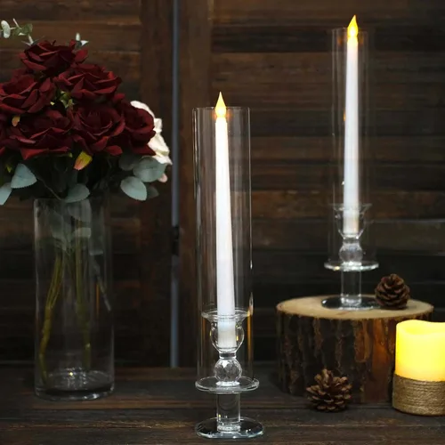 Miniatura 17 de Efavormart Paquete de 2 Portavelas Candelabro Transparente de 18", Pantalla de Vidrio para Vela, Pantalla de Vela Huracán de Extremo Abierto