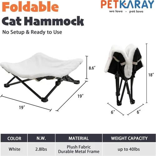 Miniatura 2 de PETKARAY Cama para Gatos Plegable y Elevada, Muebles de Salón Esponjosos para Gatito con Marco de Metal, Cama Colgante Elevada para Gatos