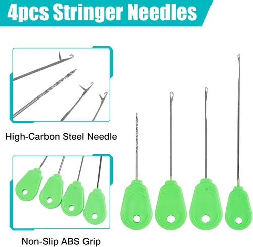 Miniatura 5 de Kits de aparejo de pesca de carpa, 26 piezas/30 piezas, juegos de anzuelos curvados de púas giratorias, paradas de cebo y cuerdas de cebo de pesca