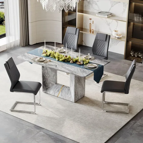 Miniatura 30 de Conjunto de mesa de comedor MUUOKY para 4, mesa de cocina de 63'' y sillas para 4, conjunto de mesa gris y 4 sillas modernas, adecuado para comedor
