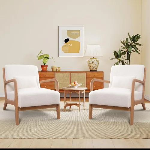 Miniatura 21 de ANJ ANJHOME Silla moderna de mediados de siglo, estilo Accent, con asiento de tela cómoda para sala de estar con estructura de madera maciza, sillón