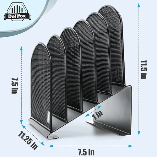 Miniatura 3 de Delifox Organizador de escritorio inclinado, soporte de archivos de 5 secciones con bandeja vertical para carpetas, estante de metal clasificador