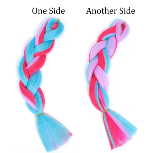 Miniatura 7 de 3 piezas de cabello trenzado de color azul y rosa para niña, cabello de color para trenzar de 24 pulgadas (rosa intenso-azul-morado)