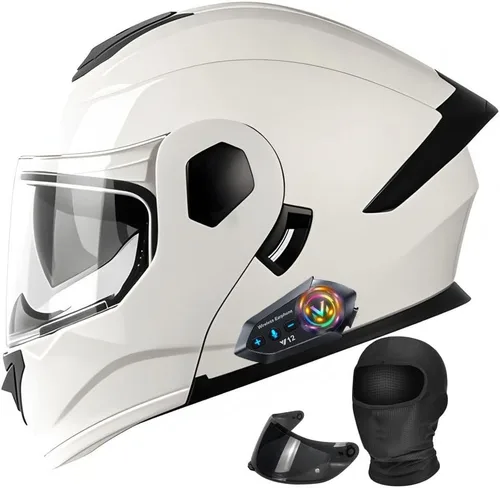 Miniatura 12 de Casco modular de motocicleta Bluetooth aprobado por DOT con visera solar integrada, doble escudo antivaho y sistema de ventilación múltiple