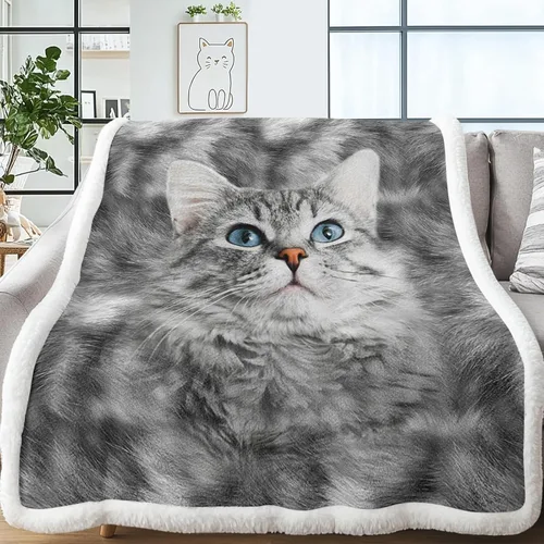 Miniatura 20 de Manta mullida de gato para mujer, manta acogedora de sherpa y gatos, lindas mantas suaves para personas amantes de los gatos, manta de felpa Kawaii