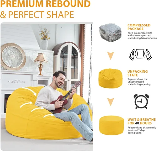 Miniatura 242 de Puf de 5 pies, puf grande con relleno de espuma viscoelástica, sofá puff esponjoso con funda de terciopelo holandés, puf redondo para sala de estar