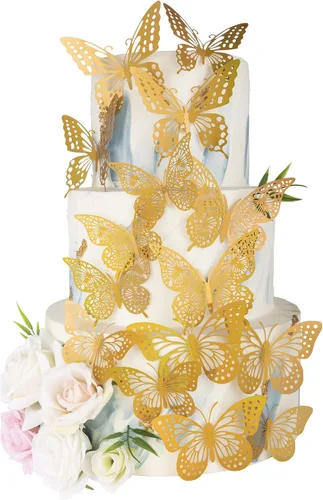 Miniatura 13 de Gyufise Paquete de 36 adornos de mariposa 3D con láser negro para cupcakes, decoración hueca para cumpleaños, boda, fiesta de hadas, calcomanías