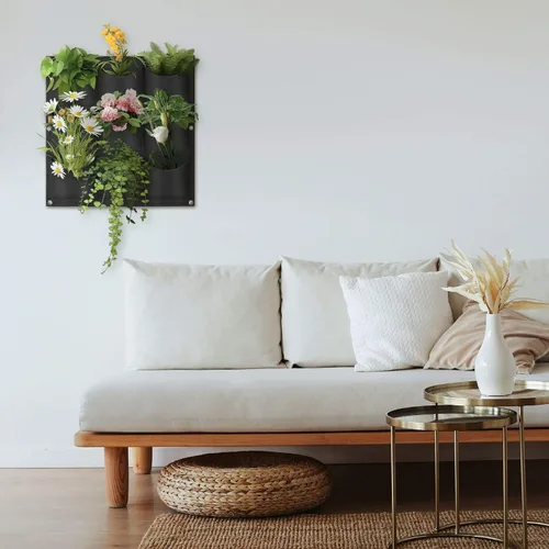 Miniatura 6 de Bolsas de cultivo colgantes para plantar, 9 bolsillos para colgar en la pared, bolsa de cultivo vertical para jardín interior y exterior, contenedor