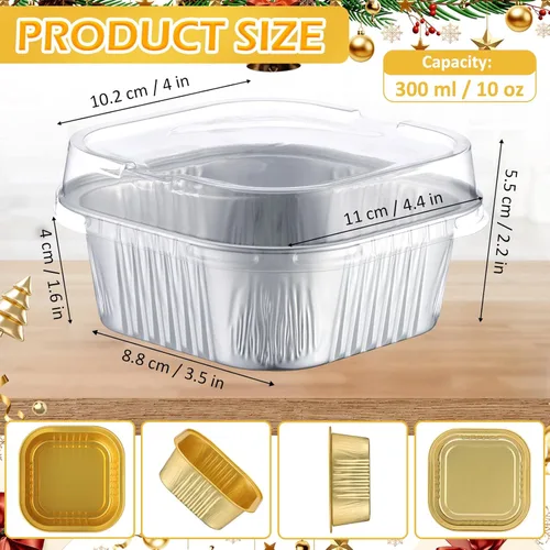 Miniatura 2 de Aoriher 150 mini moldes para tartas de 10 onzas con tapas, papel de aluminio para hornear, desechables, cuadrados de 4 x 4 pulgadas, molde grande