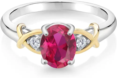 Miniatura 135 de Anillo de compromiso de oro amarillo de 10 quilates y plata 925 con piedra natal y diamantes cultivados en laboratorio para mujer, ovalado de 0.315