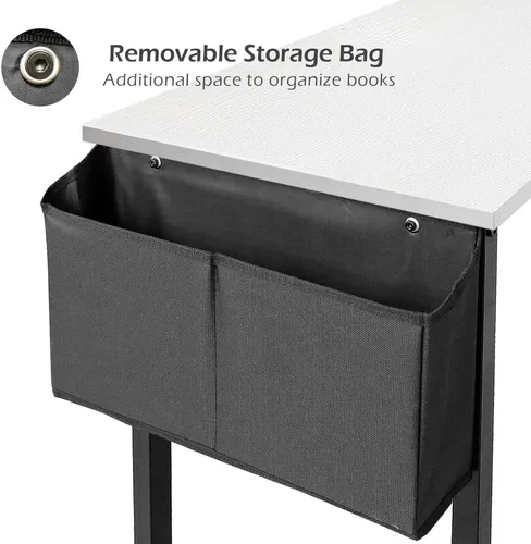 Miniatura 5 de Lufeiya Escritorio de computadora blanco para espacios pequeños, oficina en casa, 39 pulgadas, moderno escritorio de estudio para PC con gancho