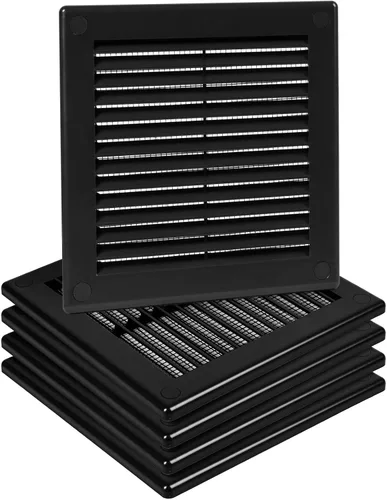 Miniatura 25 de Paquete de 2 cubiertas cuadradas de ventilación de aire de 4" x 4" (tamaño exterior) - Deflector de ventilación de plástico negro - Malla