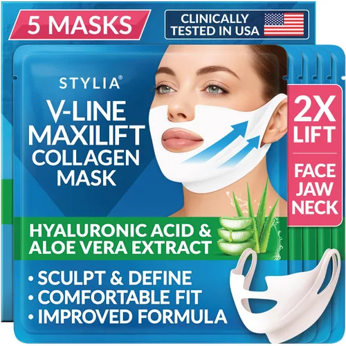 Stylia MaxiLift V-Line - Máscara facial de colágeno con elevación - Reductor avanzado de doble barbilla - Moldeador de mandíbula - Mascarilla