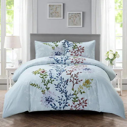 Miniatura 13 de Style Quarters Dahlia Lane - Juego de funda de edredón de 3 piezas, tallos florales multicolor con siluetas de hojas blancas, 100% algodón, lavable