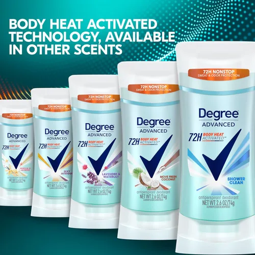 Miniatura 7 de Degree Desodorante Antitranspirante Avanzado, paquete de 4, Protección contra Sudor y Olor por 72 Horas, Shower Clean, Antitranspirante para Mujeres