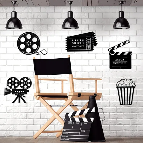Miniatura 3 de Moxweyeni 5 piezas de decoración de cine de metal para el hogar, sala de cine y palomitas de maíz, cartel de pared, arte de cine, película de cine