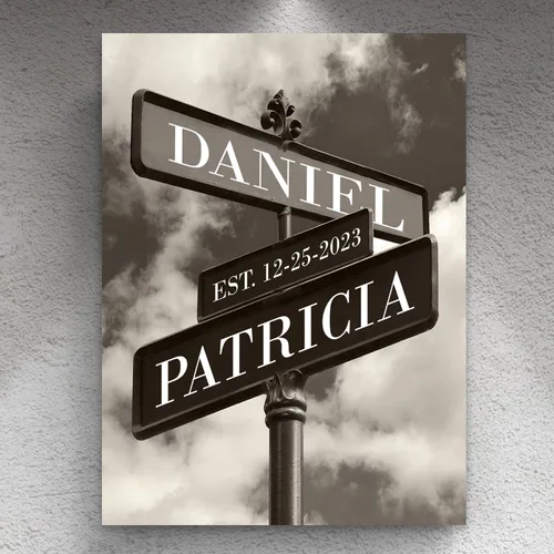 Miniatura 9 de Cartel de calle vintage de lienzo personalizado para parejas, cartel de cruce de caminos con nombre personalizado, el mejor regalo para parejas