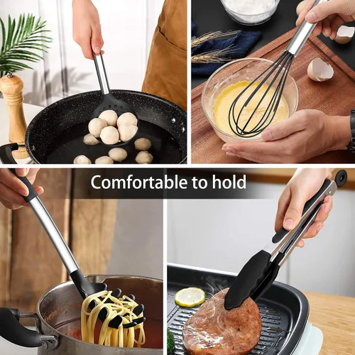 Miniatura 6 de LIANYU Juego de utensilios de cocina de 15 piezas con soporte, herramientas de cocina de silicona, mango de acero inoxidable, espátula ranurada