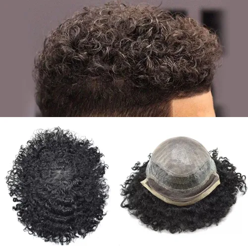 Miniatura 3 de Unidad rizada afro para hombres negros, afroamericano brasileño tupé para hombres, piezas de cabello para hombre, sistema de reemplazo de tupé