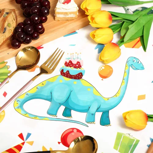Miniatura 7 de Tegeme 1 mantel de plástico de dinosaurio para fiestas, 54 x 108 pulgadas, desechable, impermeable, con estampado de dinosaurios, para suministros