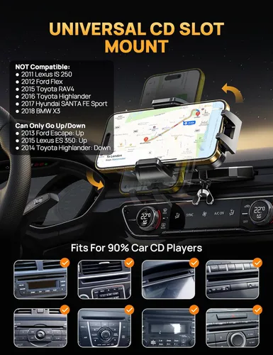 Miniatura 5 de Soporte de teléfono para CD, soporte para teléfono de coche y clip de ventilación de aire [Compatible con fundas gruesas], soporte de teléfono