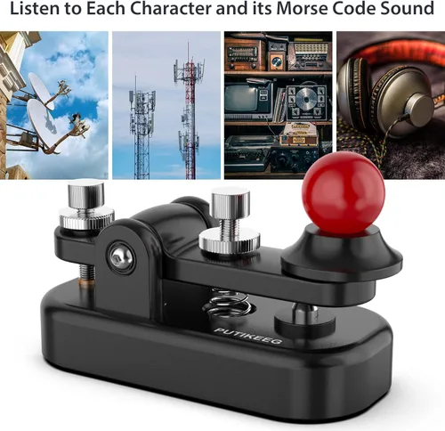 Miniatura 5 de Mini Morse Radio Key CW HAM Enviar Telegram Single Paddle Morse Code Key con aleación de aluminio Cuerpo Base Negro (S)