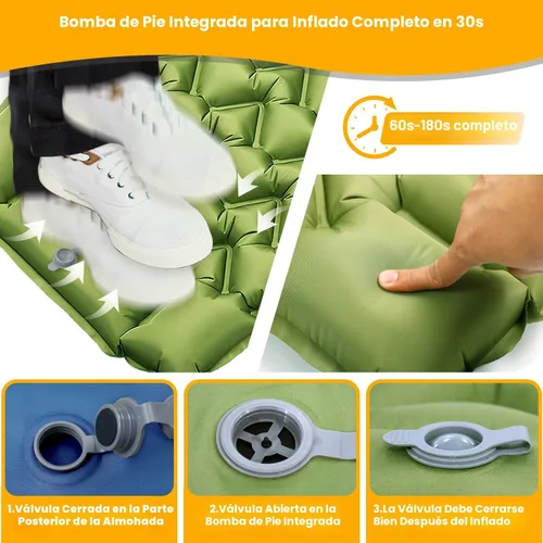 Miniatura 3 de Almohadilla de dormir para camping Oramoose, colchón inflable ultraligero de 4 pulgadas de grosor con almohada, almohadilla de dormir con bomba