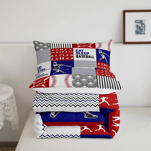 Miniatura 5 de Erosebridal Eat Sleep - Juego de edredón de béisbol para niños y jóvenes, tamaño King, suave para todas las estaciones, edredón de retazos de juego