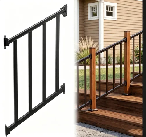 Miniatura 27 de Barandillas de mano para escalones al aire libre, pasamanos de escalera de 2 escalones y barandilla de escalera interior, barandillas Metty Metal