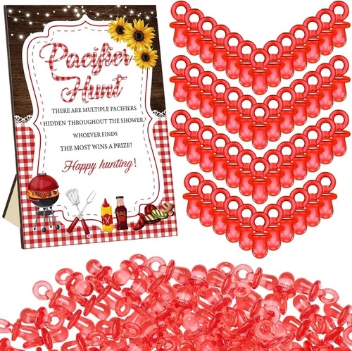 Miniatura 52 de Thyle Juego de 51 piezas de chupete de caza para baby shower, incluye signo de caza y 50 chupetes acrílicos para decoración de juegos de baby Rosa