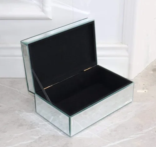 Miniatura 5 de QMDECOR Caja de joyería de lujo con espejo de cristal de diamante triturado de plata para mujeres
