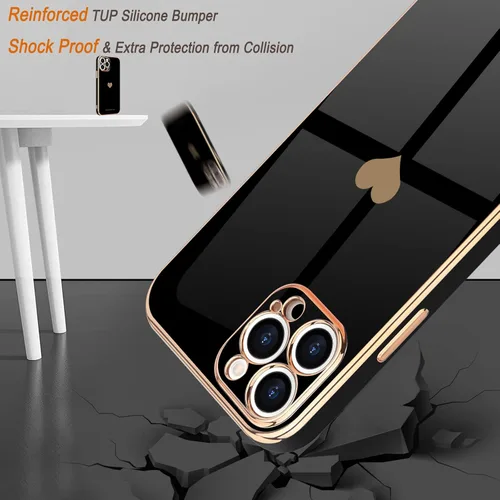 Miniatura 5 de Teageo Funda para iPhone 13 Pro para mujeres y niñas, diseño de corazón de amor, cubierta trasera suave, protección completa de la cámara, Negro