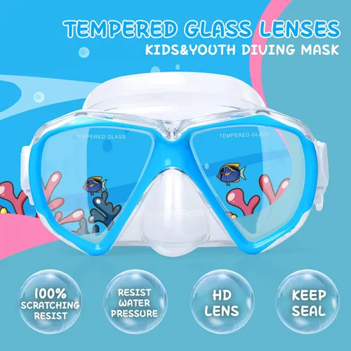 Miniatura 2 de Máscara de buceo para niños, máscara de natación antivaho de 180°, gafas de natación para niños de vidrio templado con cubierta para la nariz