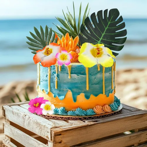 Miniatura 4 de 29 piezas de decoración de pastel de flores, hojas de palma, bola de mariposa, decoración bohemia para tartas, decoración de pastel de cumpleaños