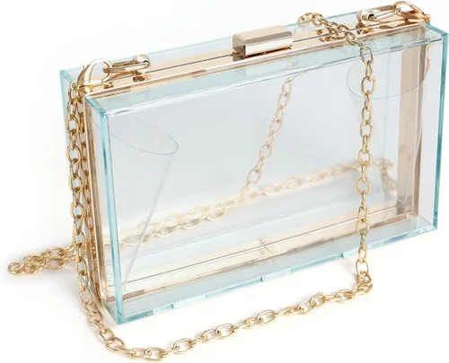 Miniatura 12 de WJCD - Bolso de mano de acrílico transparente para mujer, bolso de hombro con correa de cadena de dorada desmontable Premium Acrylic, Stadium