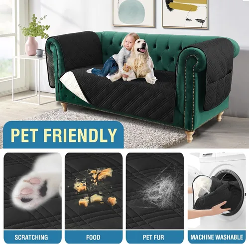 Miniatura 3 de H.VERSAILTEX Fundas de sofá 100% impermeables para mascotas y perros con diseño antideslizante, fundas de asiento de dos plazas lavables con funda