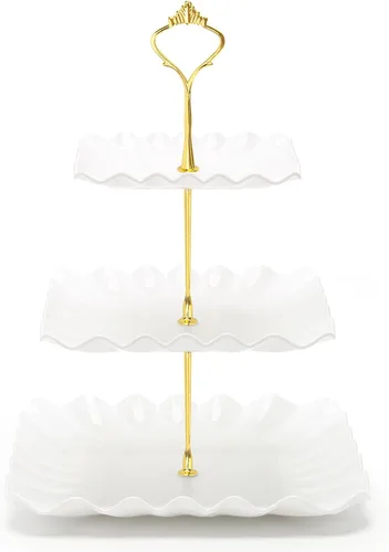 Miniatura 8 de Coitak Soporte para cupcakes de 3 niveles, soporte de plástico escalonado, bandeja cuadrada para postres para fiestas de té, cumpleaños y bodas