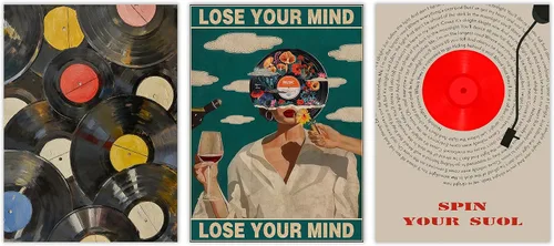 TNVDFNBR Juego de 3 pósteres vintage con texto en inglés "Lose Your Mind Find Your Soul", para amantes de la música, baño, baño, decoración de