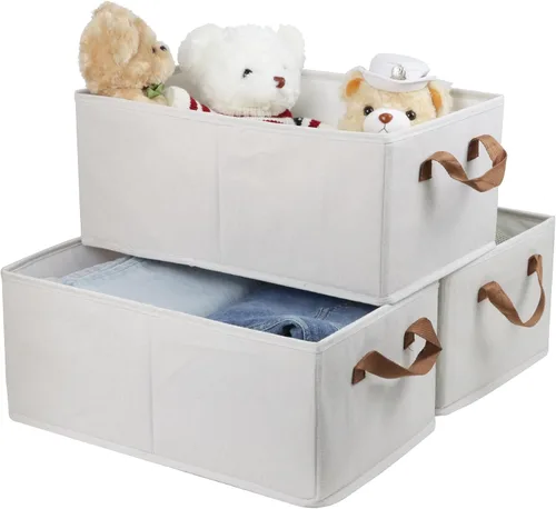 Miniatura 7 de Fordonral Paquete de 3 contenedores de almacenamiento de gran capacidad, sistema organizador de armario, cajas de almacenamiento plegables