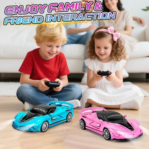 Miniatura 4 de Paquete de 2 Vehículos de Juguete de Control Remoto Rosa Azul para Niños y Niñas, Vehículo de Juguete Rc con Faro y Controlador, Coche de Carreras