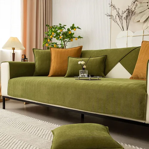 Miniatura 6 de vctops Funda de sofá con diseño de rayas cheurón estilo granja, protector de muebles de color sólido, funda de sofá suave antideslizante para Verde