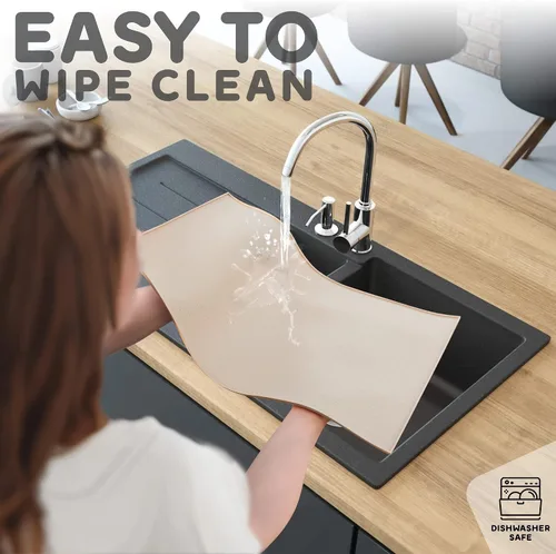 Miniatura 7 de Tapete grande de silicona para cuencos de comida y agua, bordes elevados para evitar derrames, impermeable, protege el suelo, fácil de limpiar