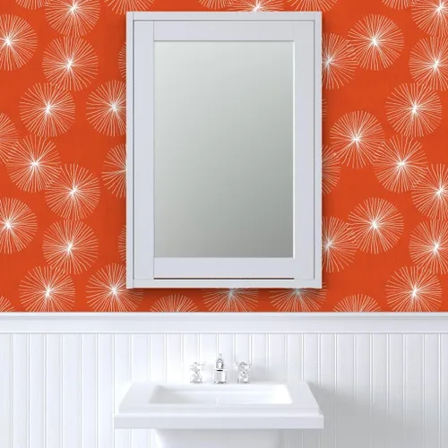 Miniatura 9 de Spoonflower Muestro de papel tapiz extraíble - Dandelions Mid Century Mod Circle Copo de nieve redondo Minimalista Naranja Rojo Papel pintado