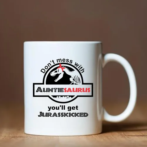 Miniatura 4 de Taza de café con texto en inglés «Don't Mess With Auntiesaurus You'll Get Jurasskicked» Best Funny New Aunt Gifts Coffee Mug Good Ideas From Niece