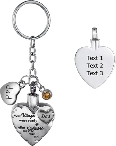 Miniatura 32 de Joyería de cremación de acero inoxidable con texto en inglés "Your Wings were Ready but My Heart was Not Memorial", llavero de urna para cenizas