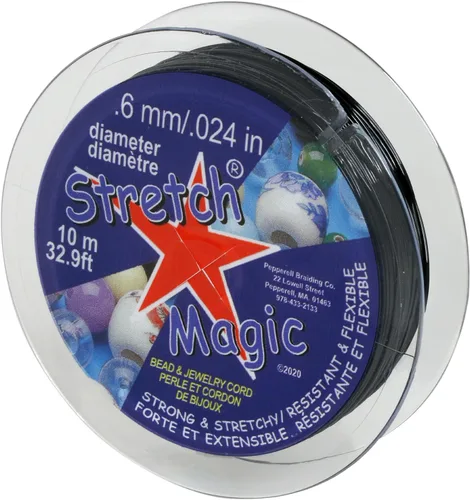 Cordón elástico para cuentas Stretch Magic – Color negro, 0.6mm de diámetro, 10 metros (32 pies) – Hilo fácil de anudar, fuerte y elástico para