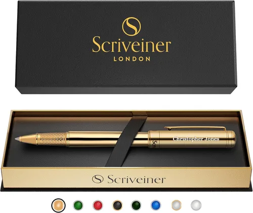Miniatura 19 de Scriveiner – Bolígrafo roller azul medianoche, con lacado azul y acabado cromado, repuesto de tinta Schmidt, para hombres y mujeres, para 13. Azul
