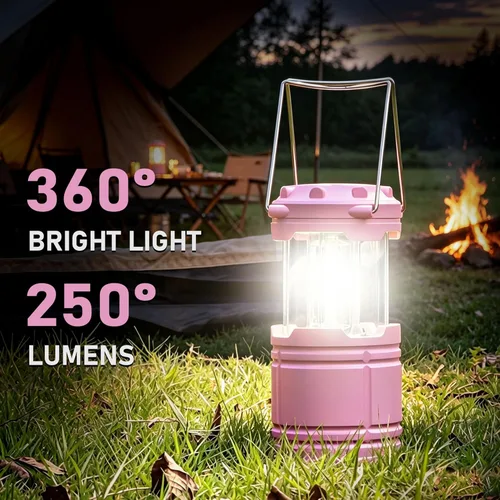 Miniatura 2 de Linternas LED rosa de camping, luces de camping portátiles, lámparas con asa para exteriores, luces esenciales de emergencia para cortes de energía
