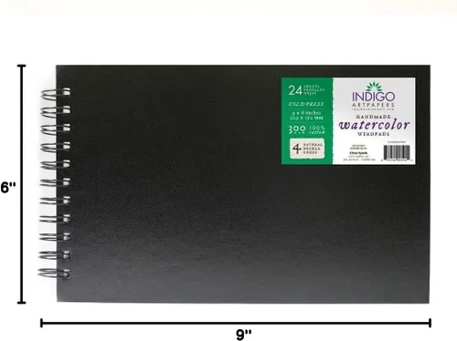Miniatura 7 de Indigo Artpapers Papel de acuarela, 24 hojas, 6 x 9 pulgadas (140 libras/10.58 oz), trapo 100% algodón hecho a mano, prensado en frío, papel